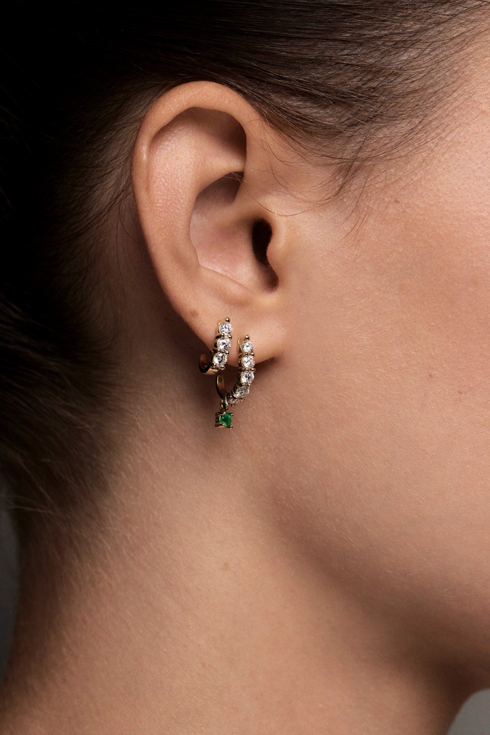 Diamond Georgie Hoops with Emerald Drop | 18K White Gold| Natasha Schweitzer