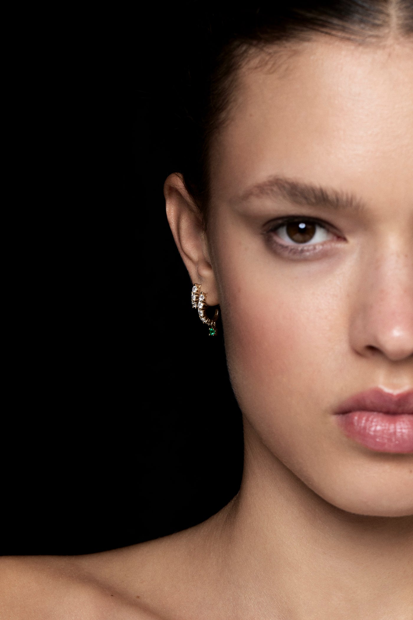Diamond Georgie Hoops with Emerald Drop | 18K White Gold