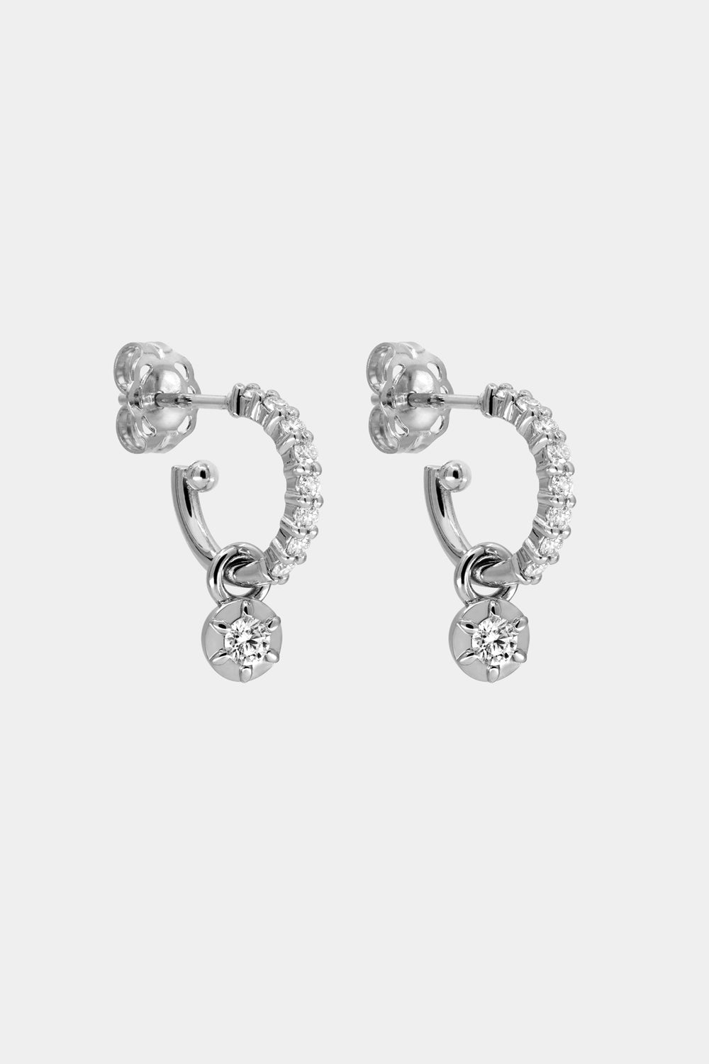 Elsa Diamond Hoops with Diamond Drop  | 18K White Gold