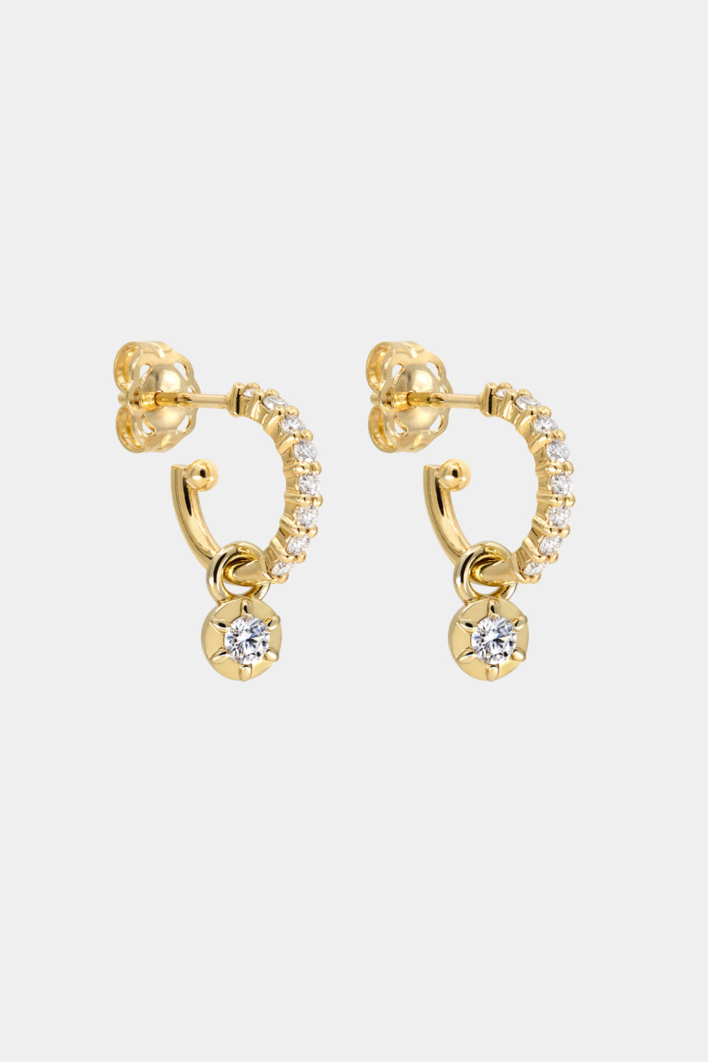 Elsa Diamond Hoops with Diamond Drop | 18K Yellow Gold