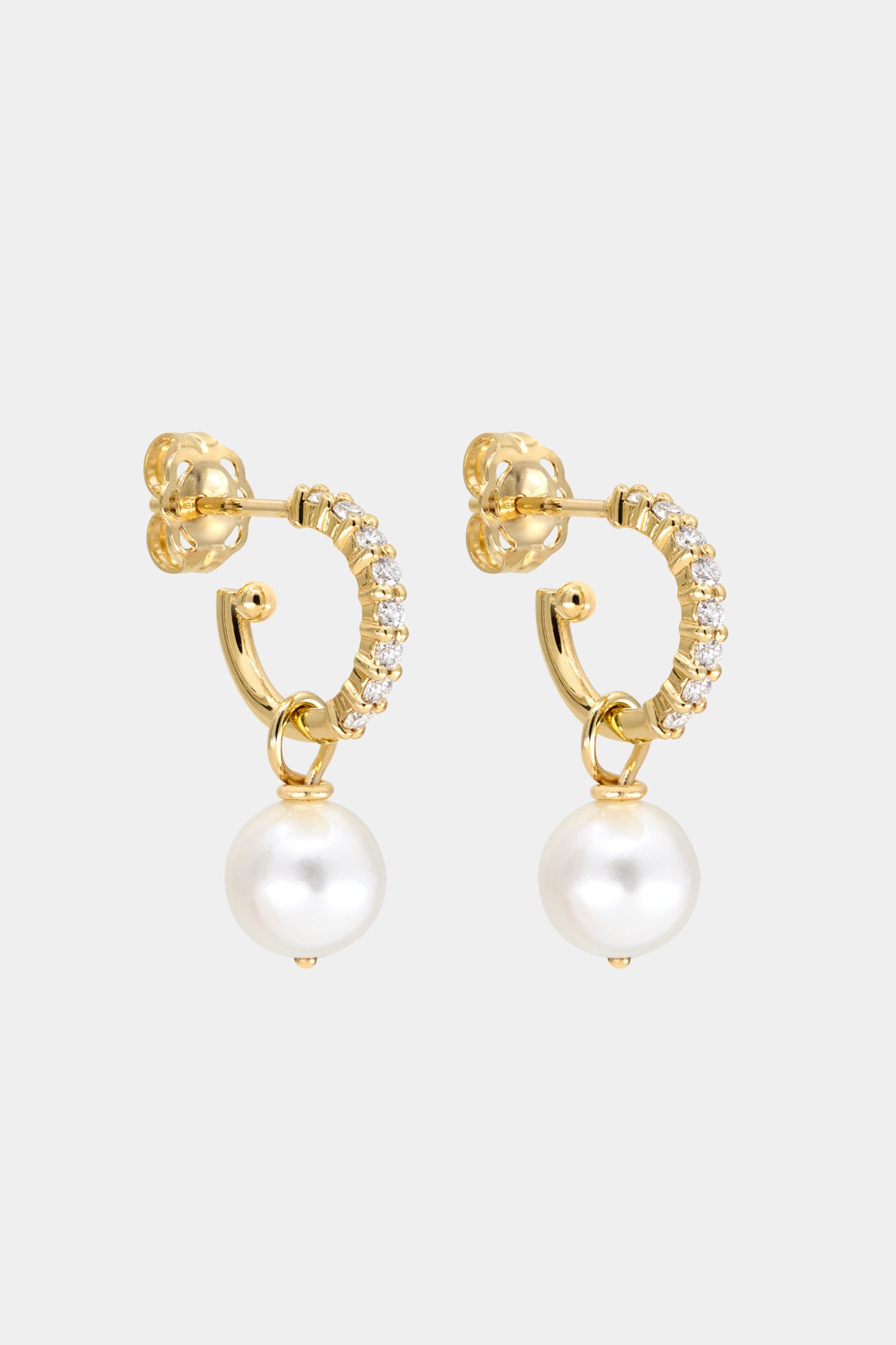 Elsa Diamond Hoops with Pearl Drop | 18K Yellow Gold| Natasha Schweitzer