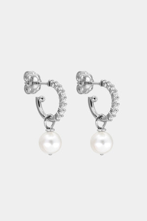 Elsa Diamond Hoops with Pearl Drop | 18K White Gold | Natasha Schweitzer