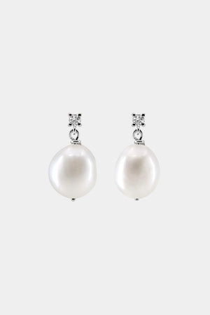 Diamond Pearl Drop Earrings | 9K White Gold | Natasha Schweitzer