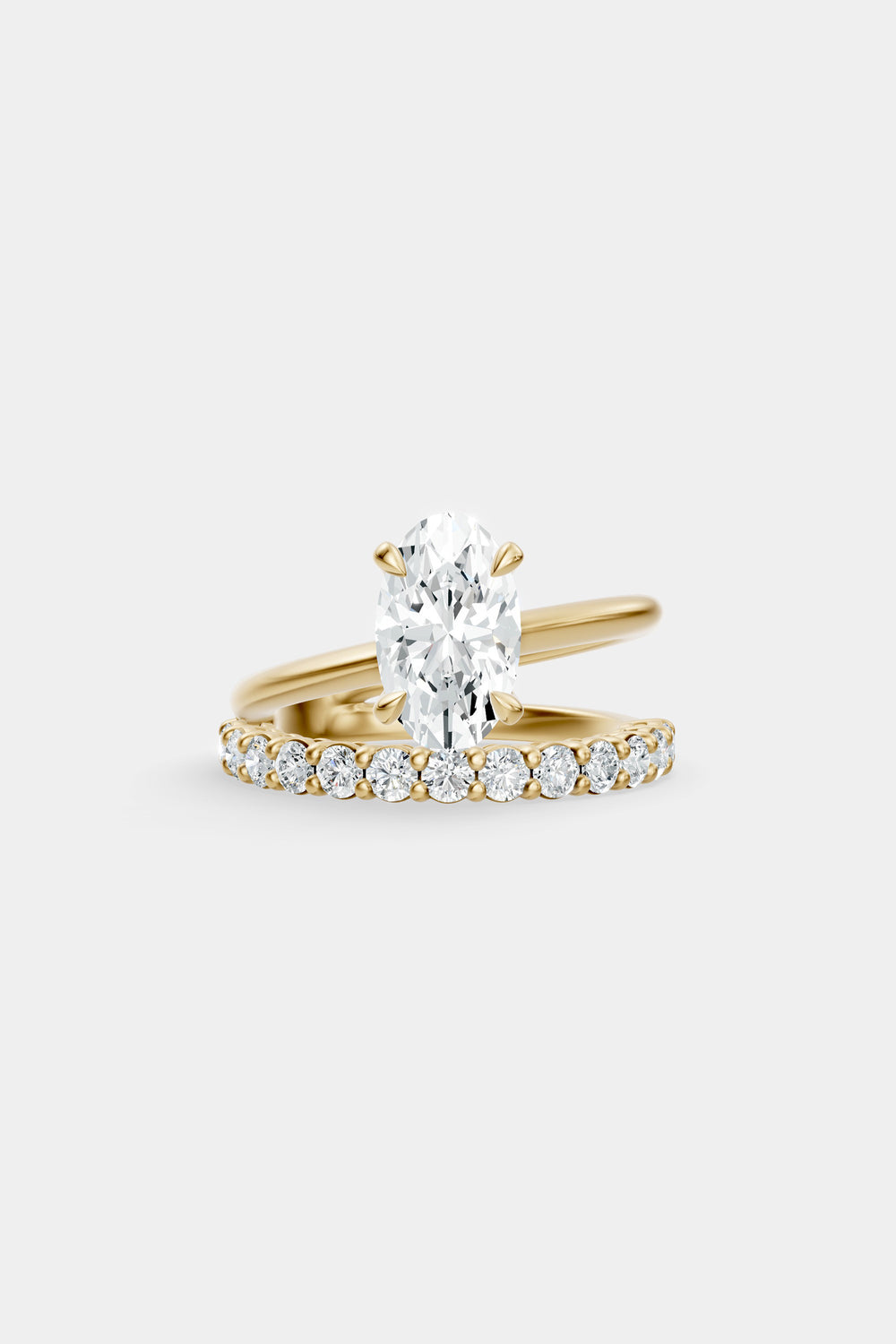 Double Band Oval Diamond Ring | 18K Gold