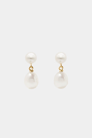 Double Pearl Drop Earrings | 9K Yellow Gold | Natasha Schweitzer