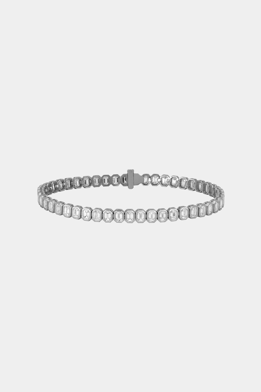 Emerald Bezel Diamond Tennis Bracelet | 18K White Gold