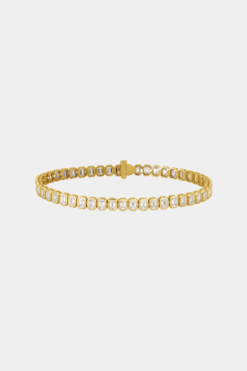 Emerald Bezel Diamond Tennis Bracelet | 18K Yellow Gold