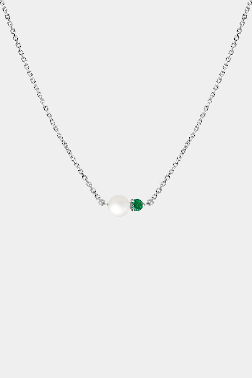 Emerald Pearl Duo Necklace | 9K White Gold