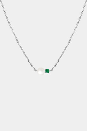 Emerald Pearl Duo Necklace | 9K White Gold | Natasha Schweitzer