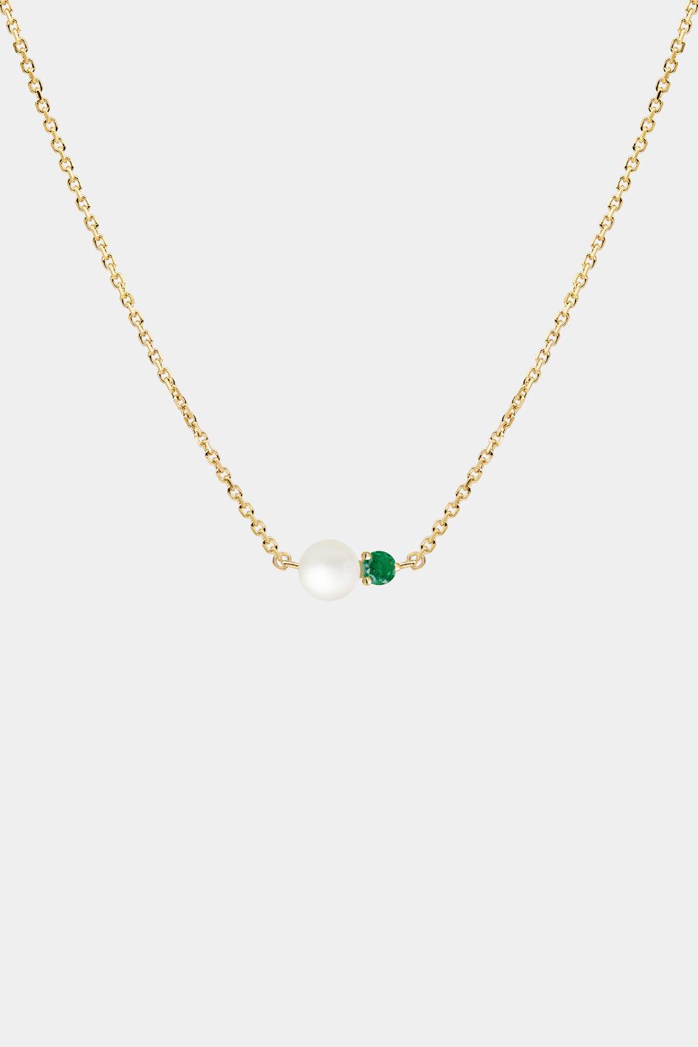 Emerald Pearl Duo Necklace | 9K Yellow Gold| Natasha Schweitzer