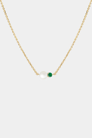 Emerald Pearl Duo Necklace | 9K Yellow Gold | Natasha Schweitzer