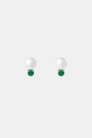 Emerald Pearl Duo Earrings | 9K White Gold | Natasha Schweitzer