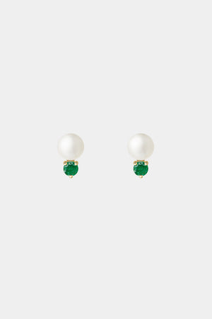 Emerald Pearl Duo Earrings | 9K Yellow Gold | Natasha Schweitzer