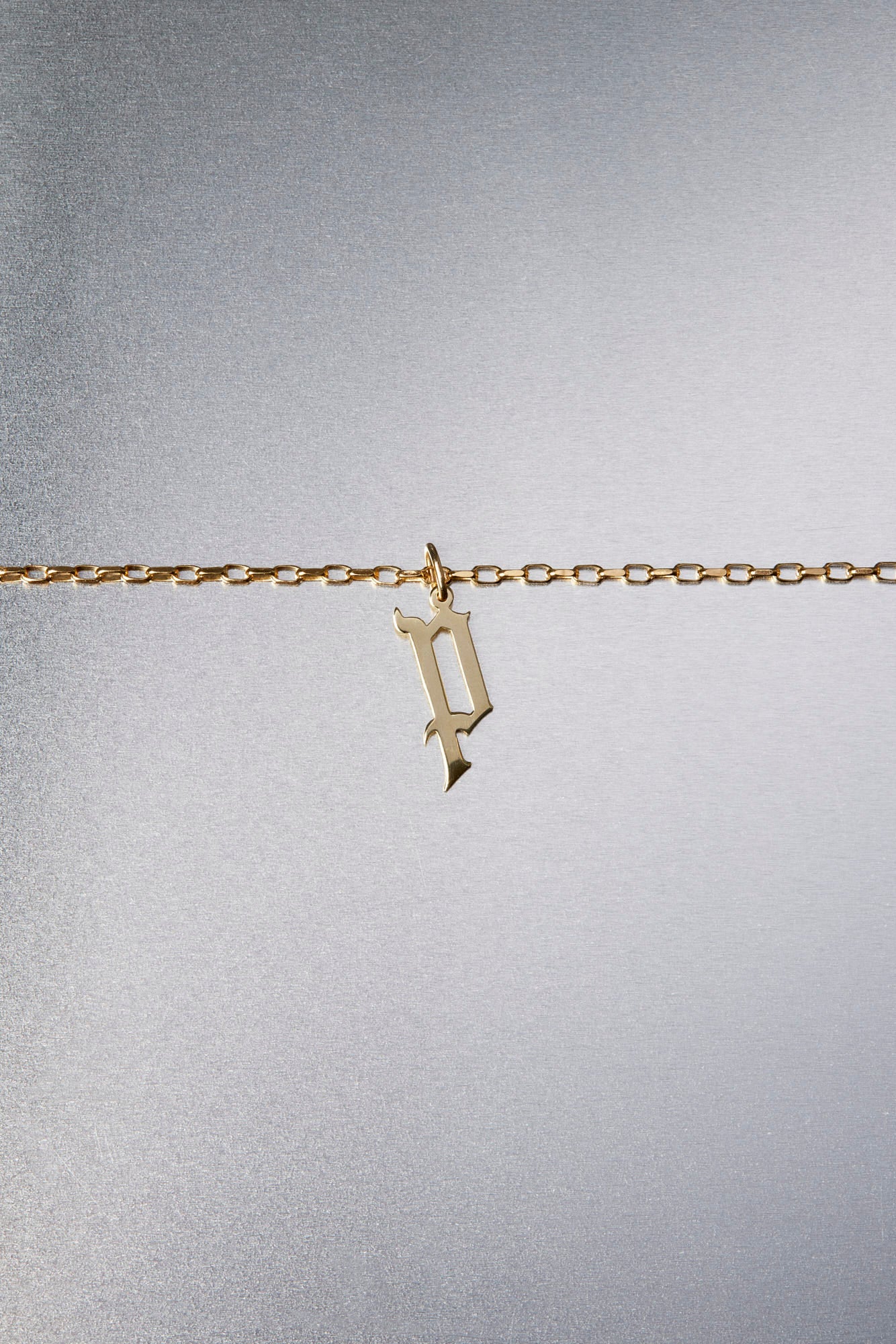 Large Gothic Letter Necklace | 9K Yellow Gold| Natasha Schweitzer