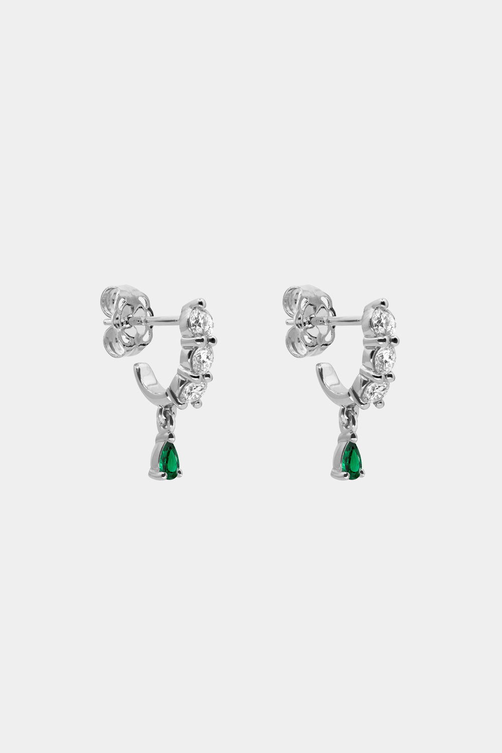 Diamond Georgie Hoops with Emerald Drop | 18K White Gold