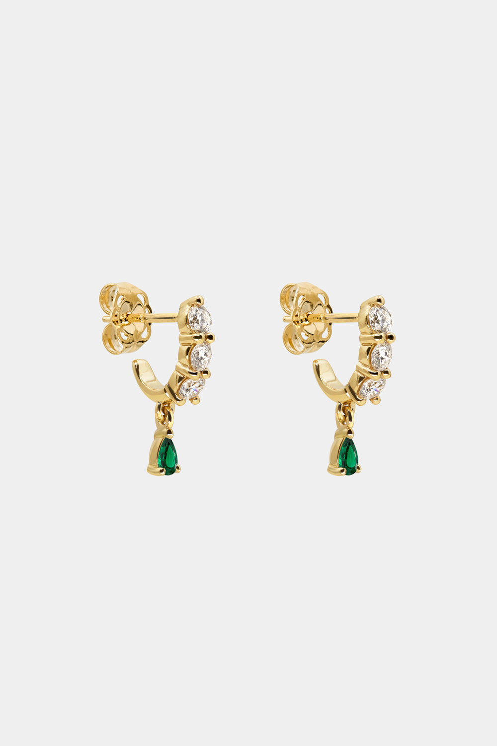 Diamond Georgie Hoops with Emerald Drop | 18K Yellow Gold