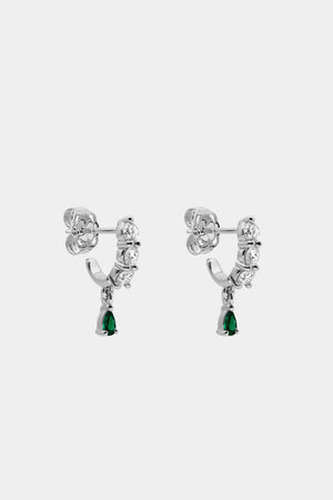 Diamond Georgie Hoops with Emerald Drop | 18K White Gold, More options available | Natasha Schweitzer