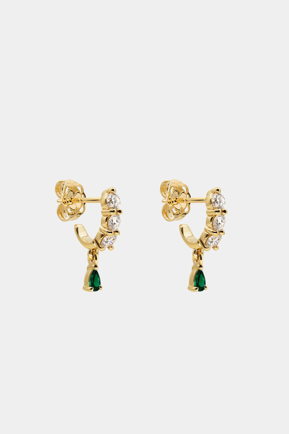 Diamond Georgie Hoops with Emerald Drop | 18K Yellow Gold