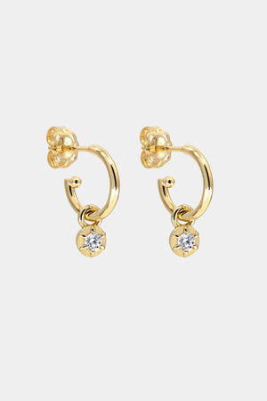 Elsa Hoops with Diamond Drop | 9K Yellow Gold | Natasha Schweitzer