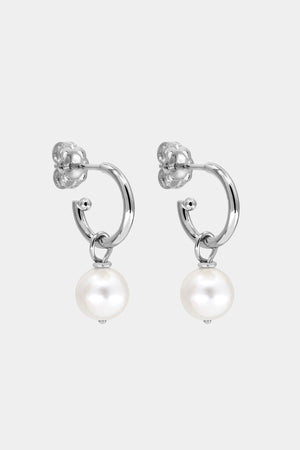 Elsa Hoops with Pearl Drop  | 9K White Gold | Natasha Schweitzer