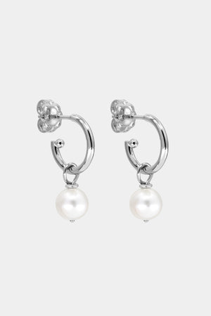 Elsa Hoops with Pearl Drop  | 9K White Gold | Natasha Schweitzer