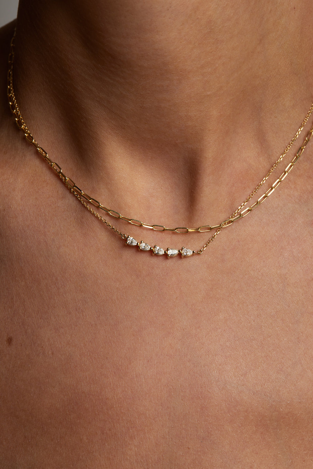 Curved Pear Diamond Bar Necklace | 18K White Gold| Natasha Schweitzer