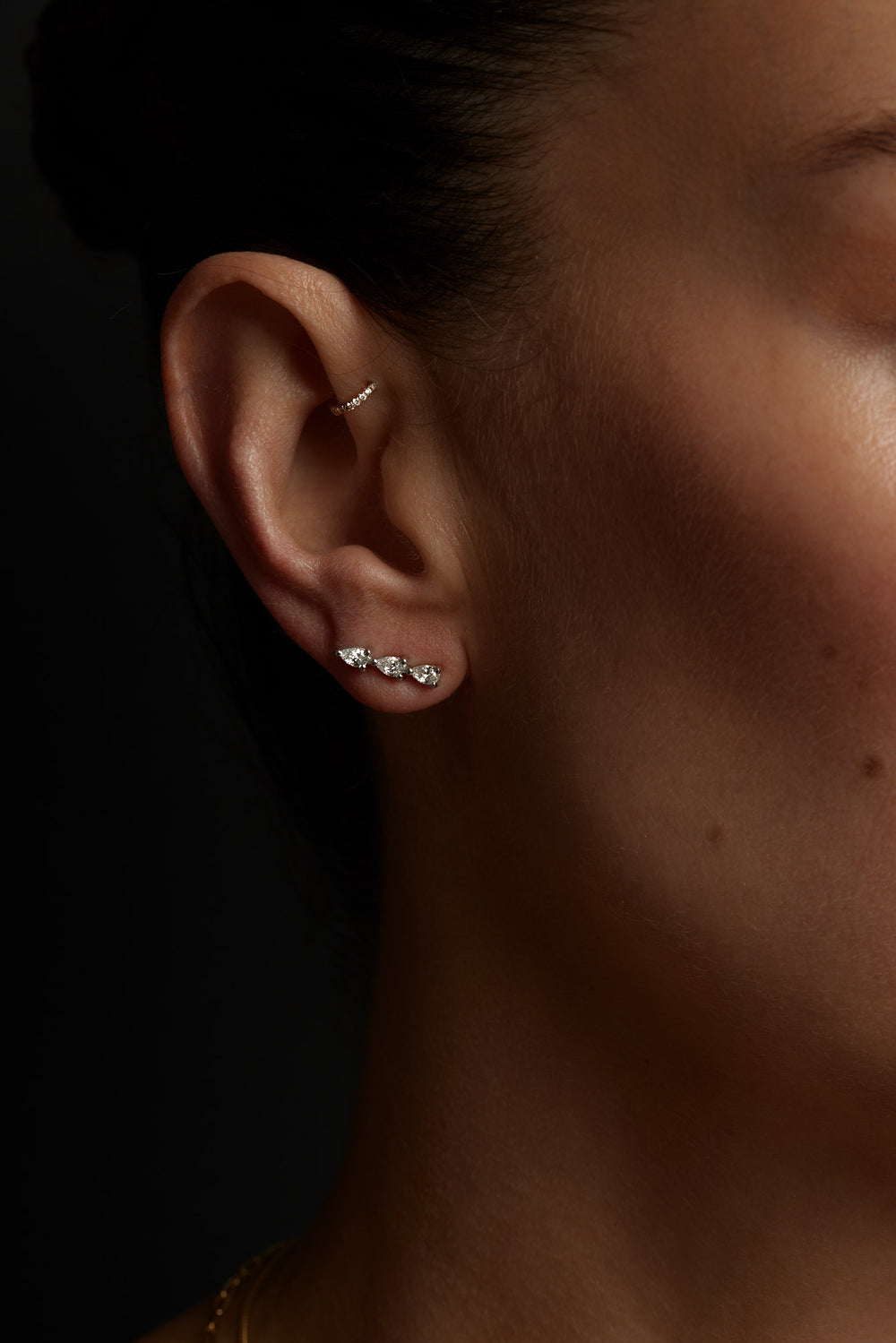 Pear Diamond Bar Earrings | 18K White Gold