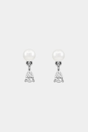 Ilona Pearl And Pear Diamond Earrings | 18K White Gold | Natasha Schweitzer