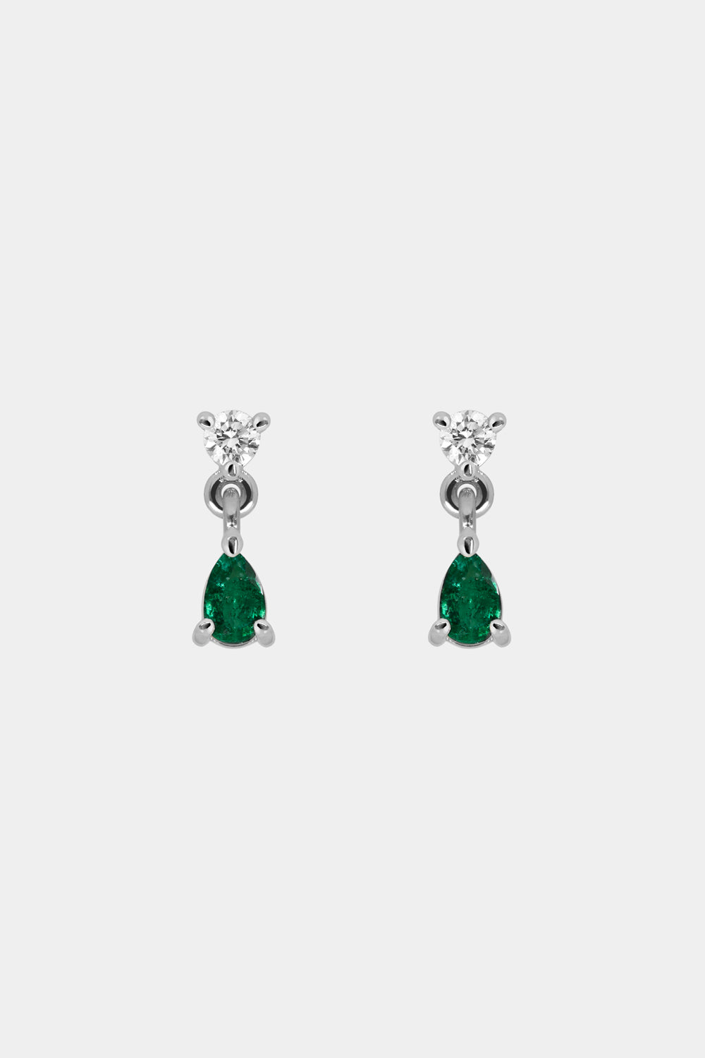 Ilona Round Diamond And Pear Emerald Studs | 18K White Gold