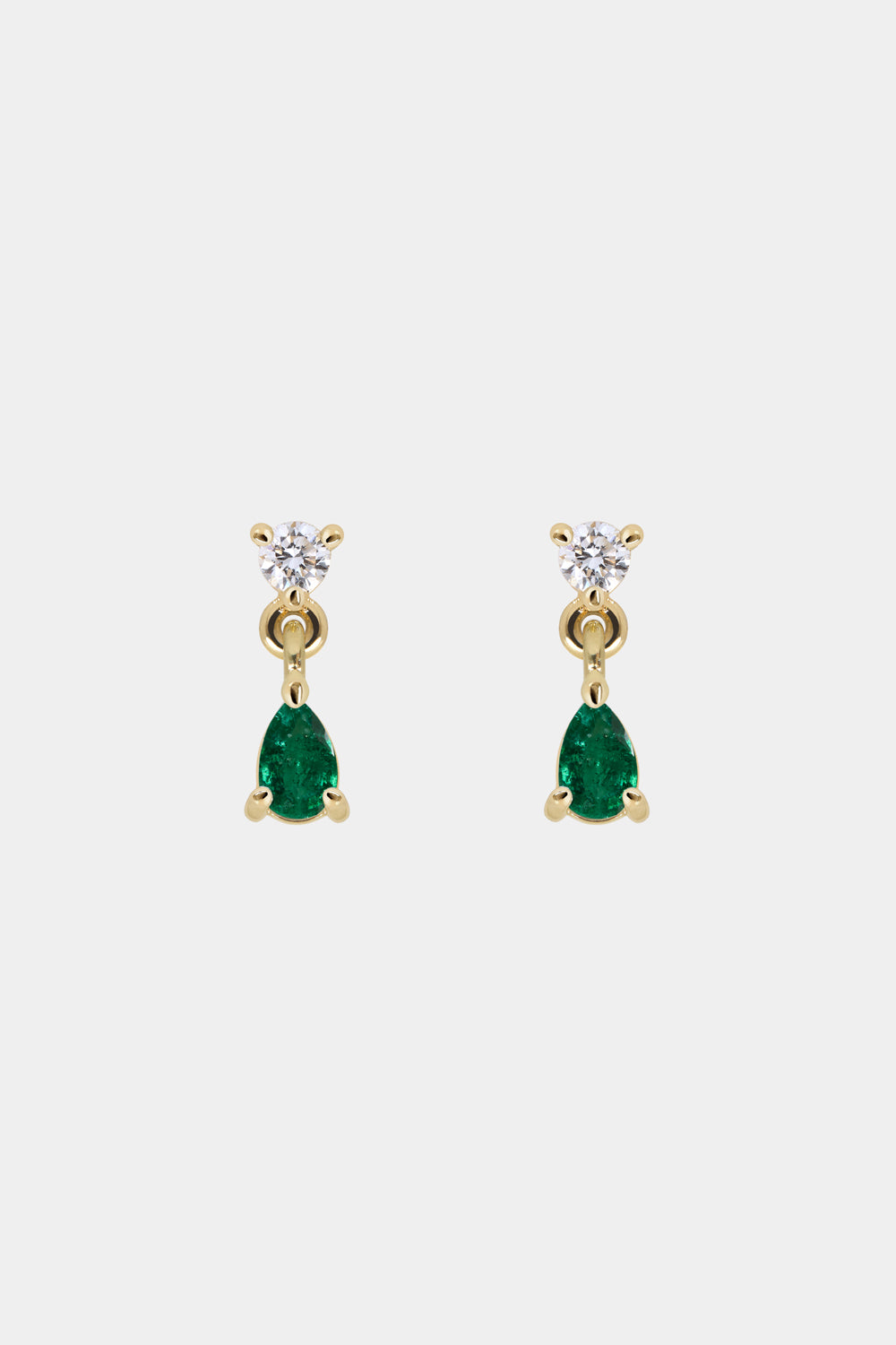 Ilona Round Diamond And Pear Emerald Studs | 18K Yellow Gold