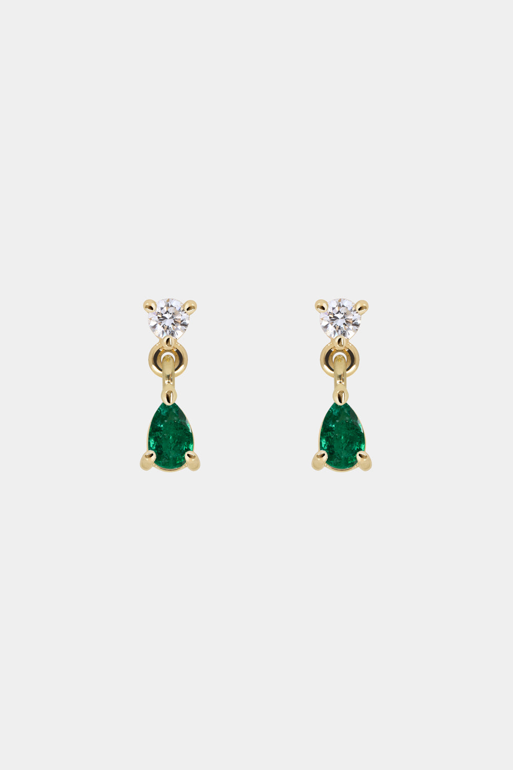 Ilona Round Diamond And Pear Emerald Earrings | 18K Yellow Gold