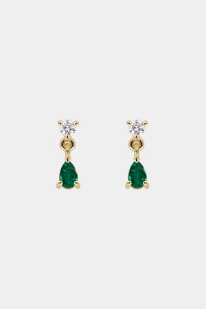 Ilona Round Diamond And Pear Emerald Earrings | 18K Yellow Gold | Natasha Schweitzer