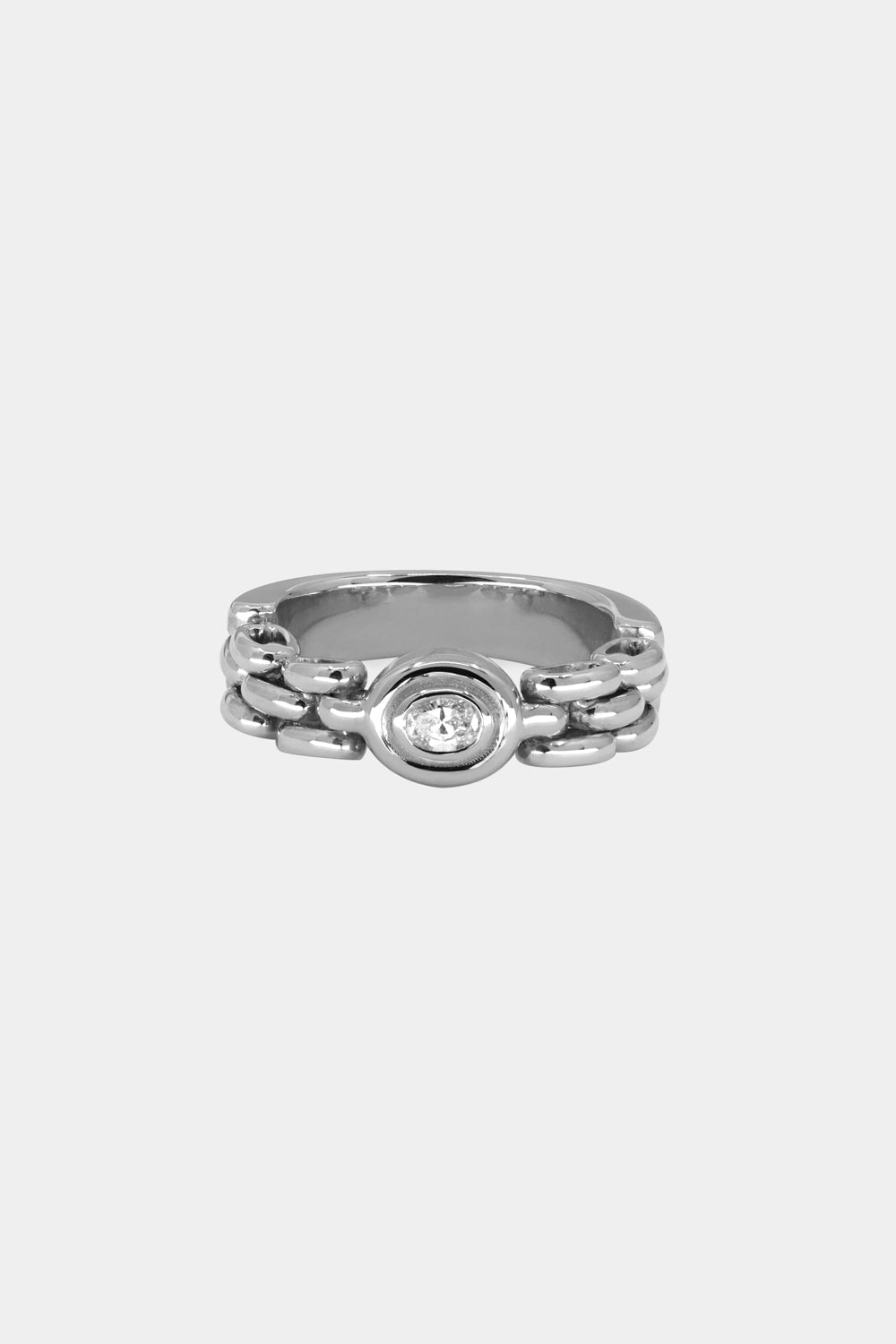 Oval Diamond Margot Chain Ring | 18K White Gold| Natasha Schweitzer
