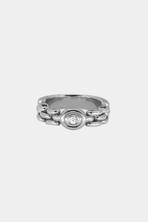 Oval Diamond Margot Chain Ring | 18K White Gold | Natasha Schweitzer