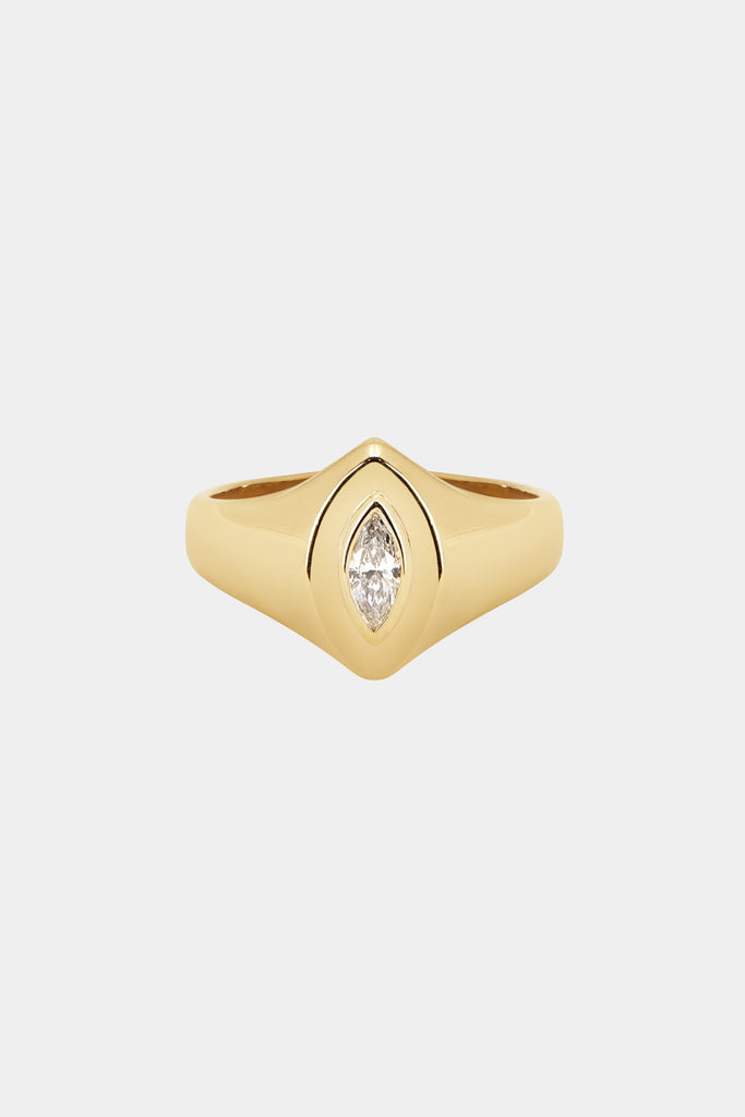 NATASHA SCHWEITZER Ring Marquise Diamond Signet Ring Yellow Gold Natasha Schweitzer