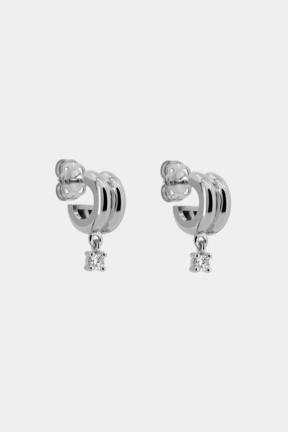 Mini Double Orielle Hoop with Diamond Drop | 9K White Gold| Natasha Schweitzer