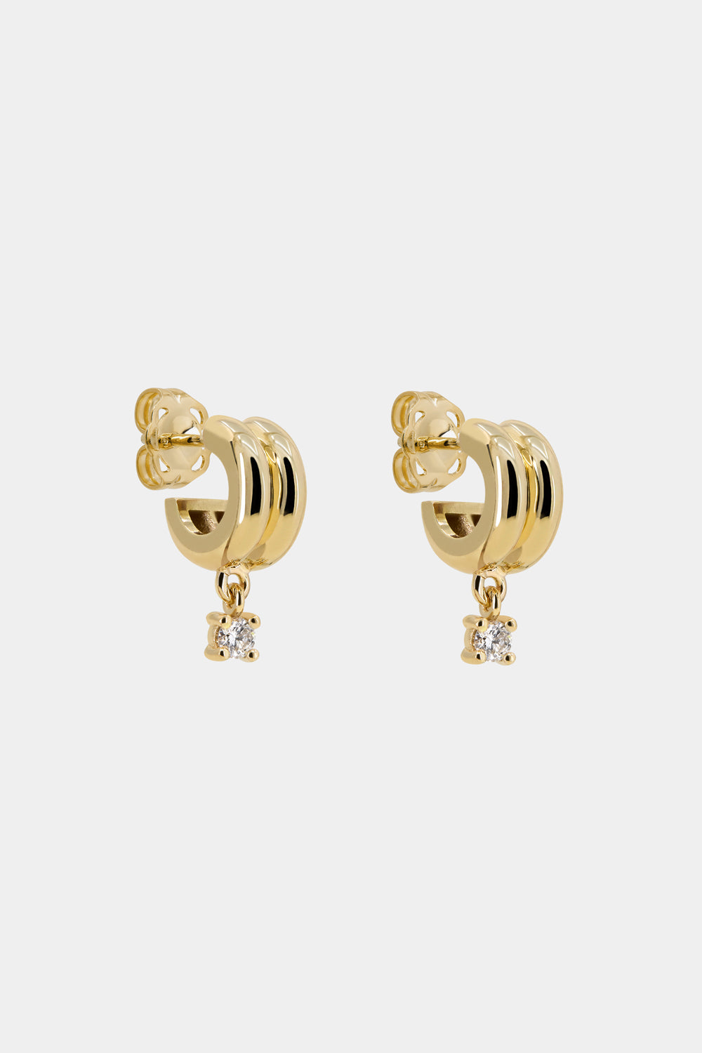 Mini Double Orielle Hoop with Diamond Drop | 9K Yellow Gold| Natasha Schweitzer