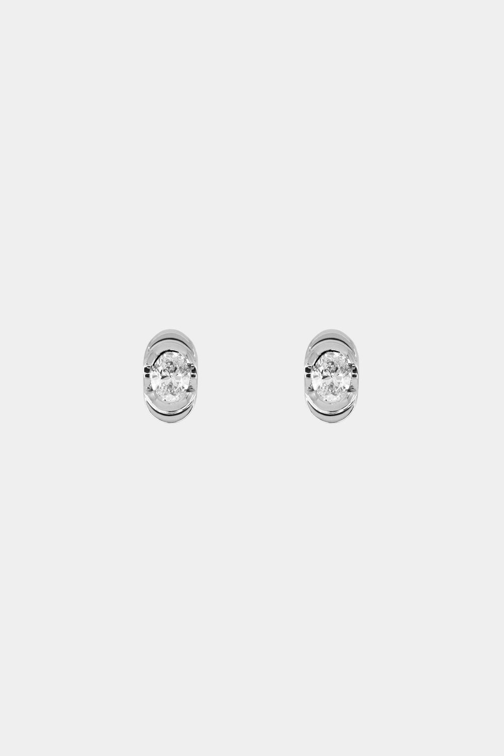 Mini Oval Diamond Studs | 18K White Gold