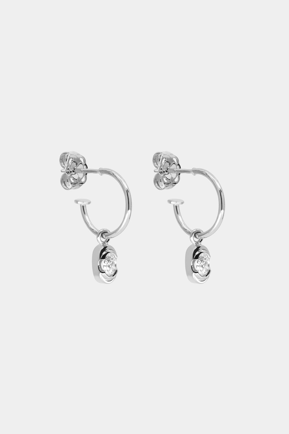 Mini Oval Diamond Hoops | 9K White Gold