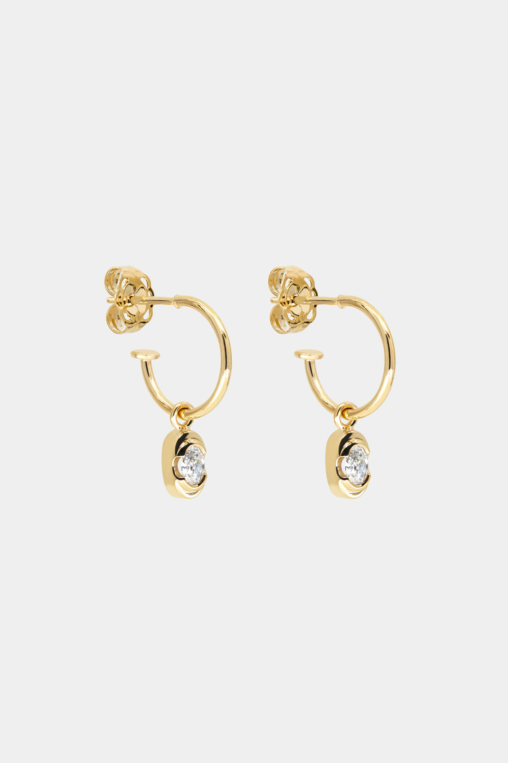 Mini Oval Diamond Hoops | 9K Yellow Gold