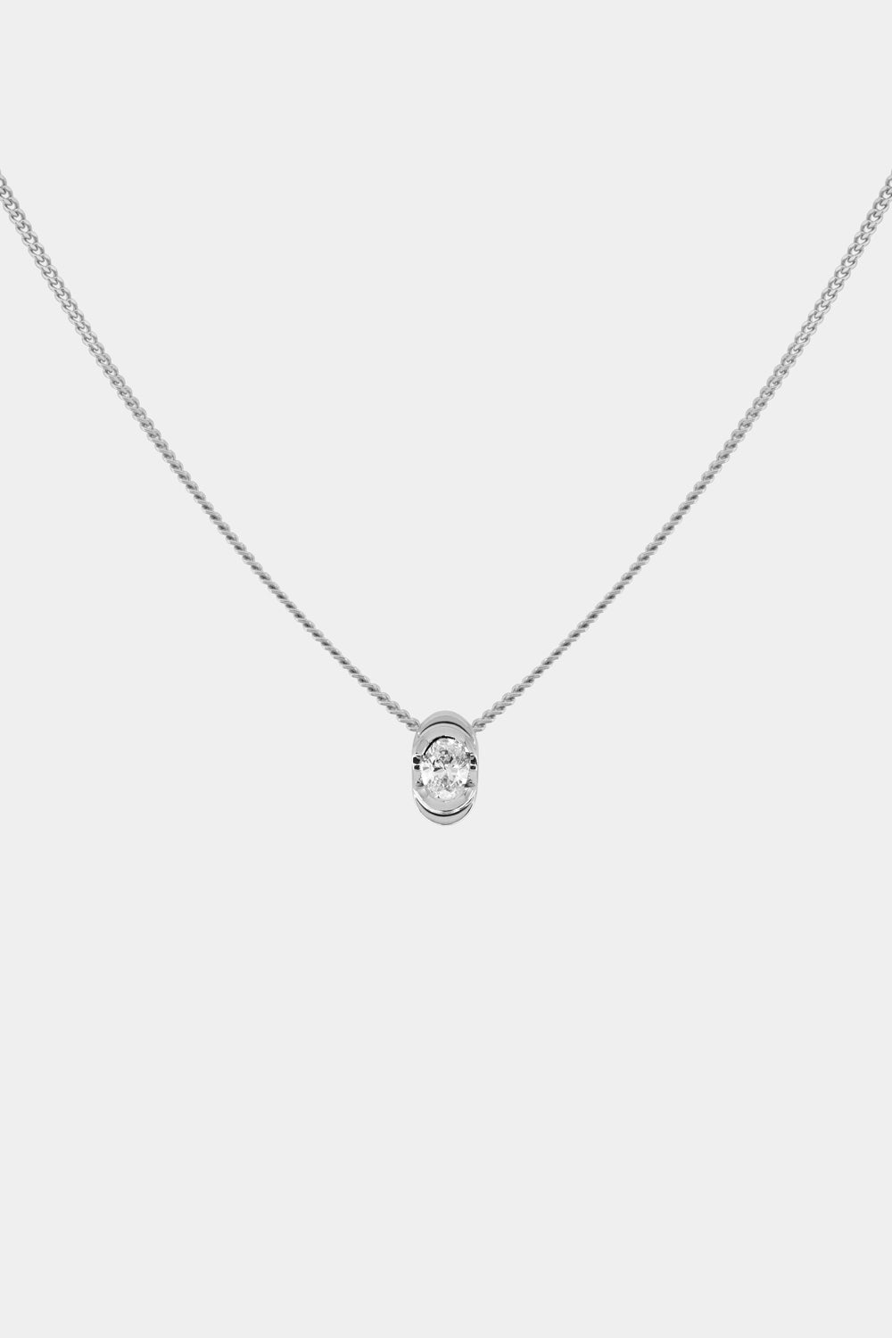 Mini Oval Diamond Necklace | White Gold