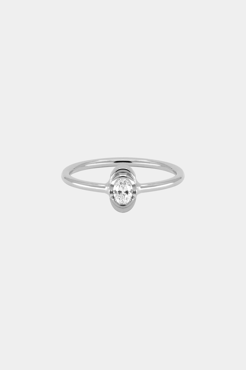Mini Oval Diamond Ring | 9K White Gold
