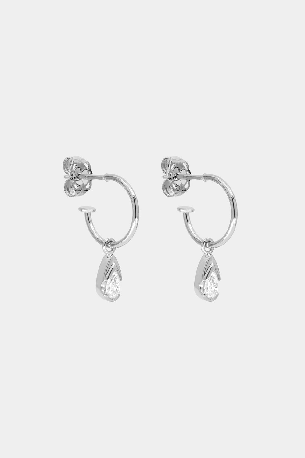 Mini Pear Diamond Hoops | 9K White Gold