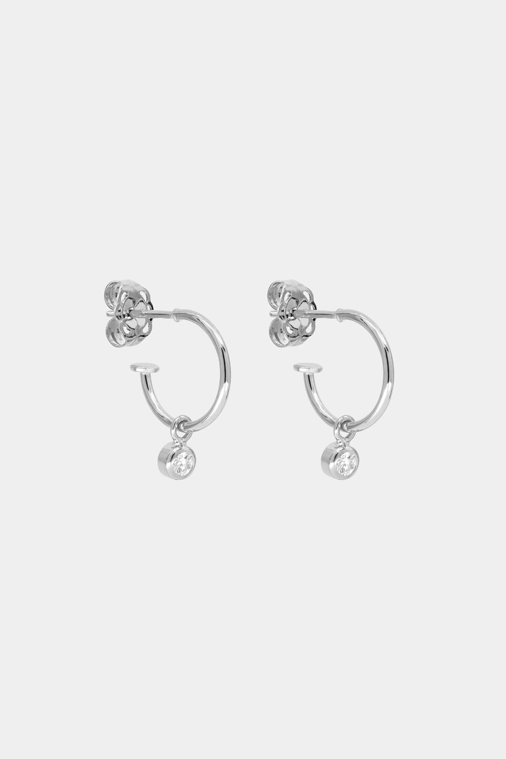 Mini Round Diamond Hoops | 9K White Gold