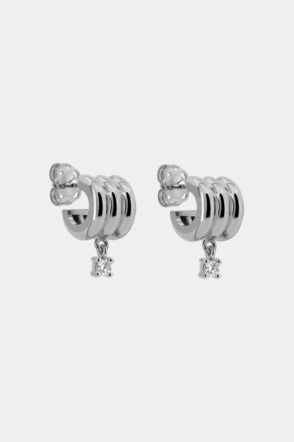 Mini Triple Orielle Hoop with Diamond Drop | 9K White Gold