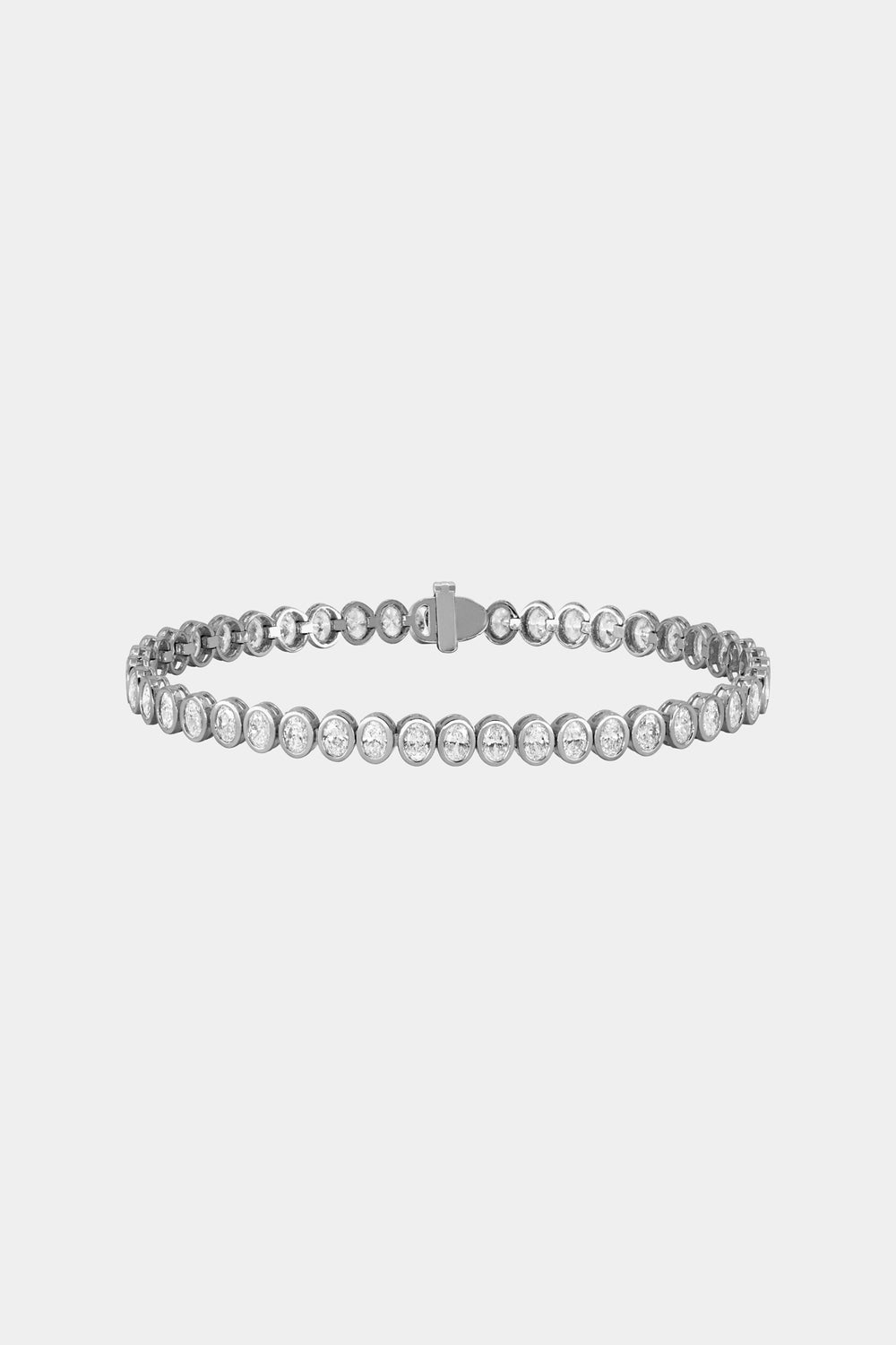 Oval Bezel Diamond Tennis Bracelet | 18K White Gold