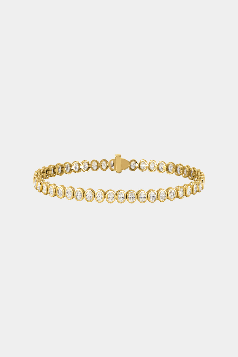 Oval Bezel Diamond Tennis Bracelet | 18K Yellow Gold