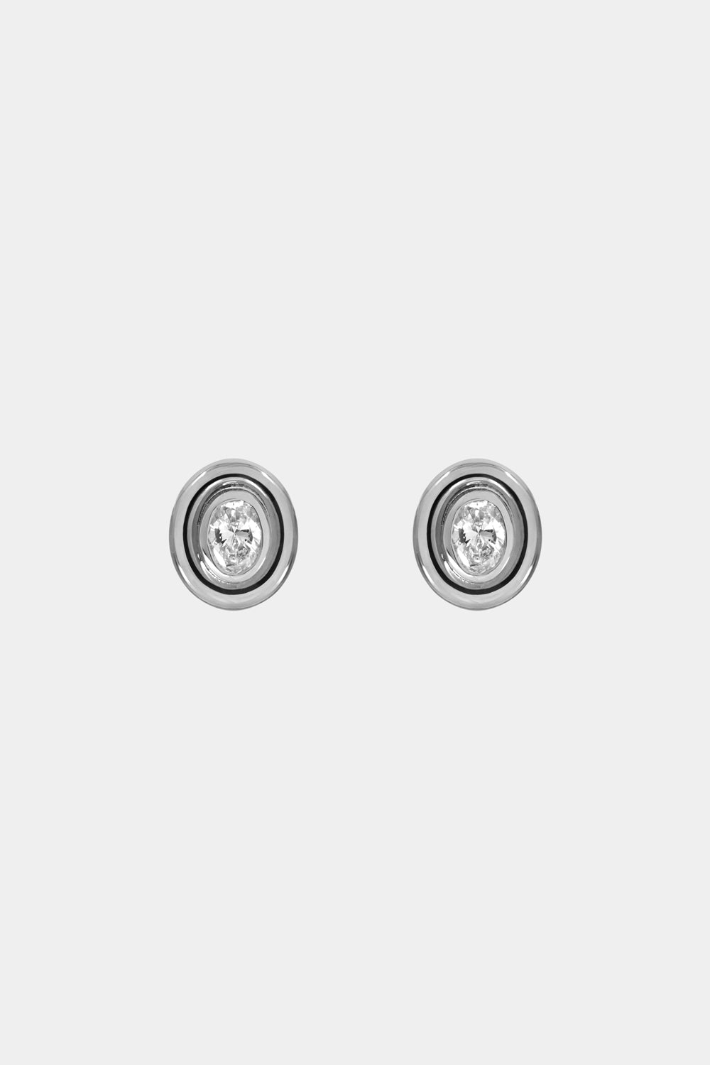Oval Diamond Bezel Studs | 18K White Gold