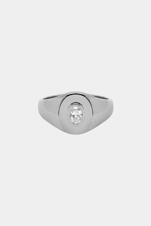 Oval Diamond Signet Ring | White Gold | Natasha Schweitzer
