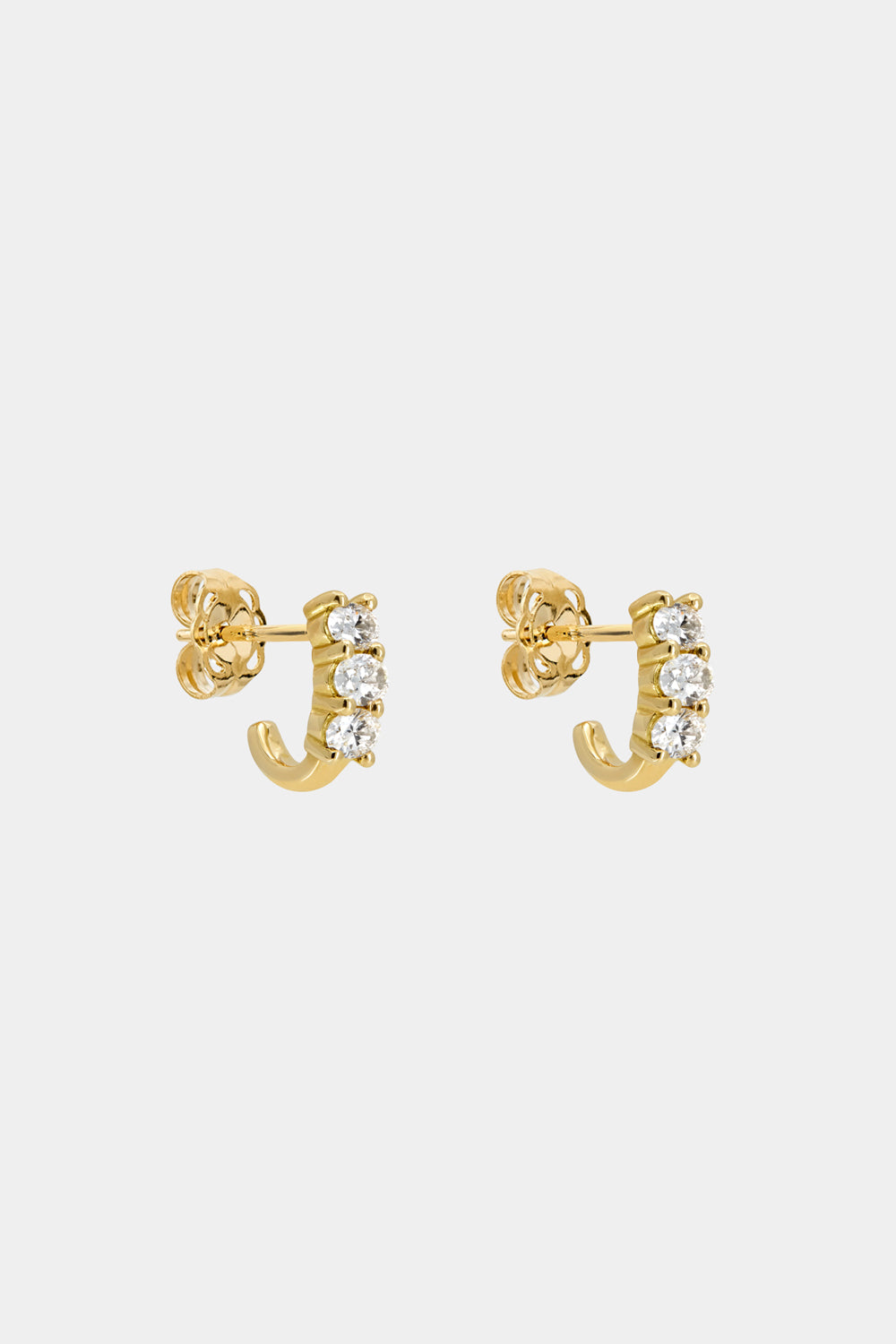 Oval Side Set Diamond Hoops | 18K Yellow Gold